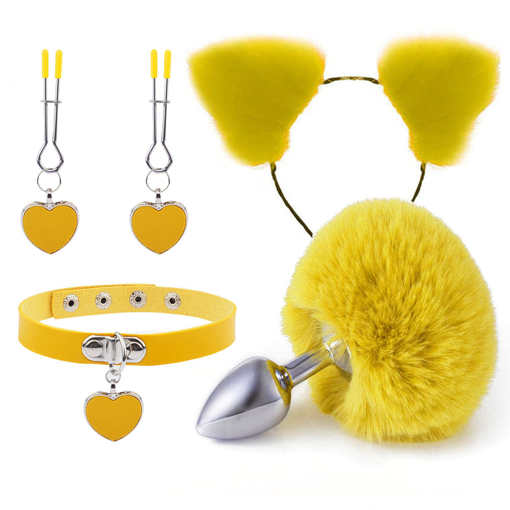 Fox Ears And Tail Butt Plug 4 Piece Set - Yellow - Femboy Fashion