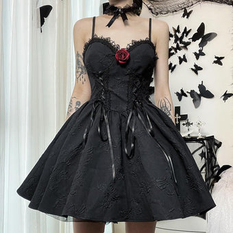 Black Strapless Femboy Gothic Dress