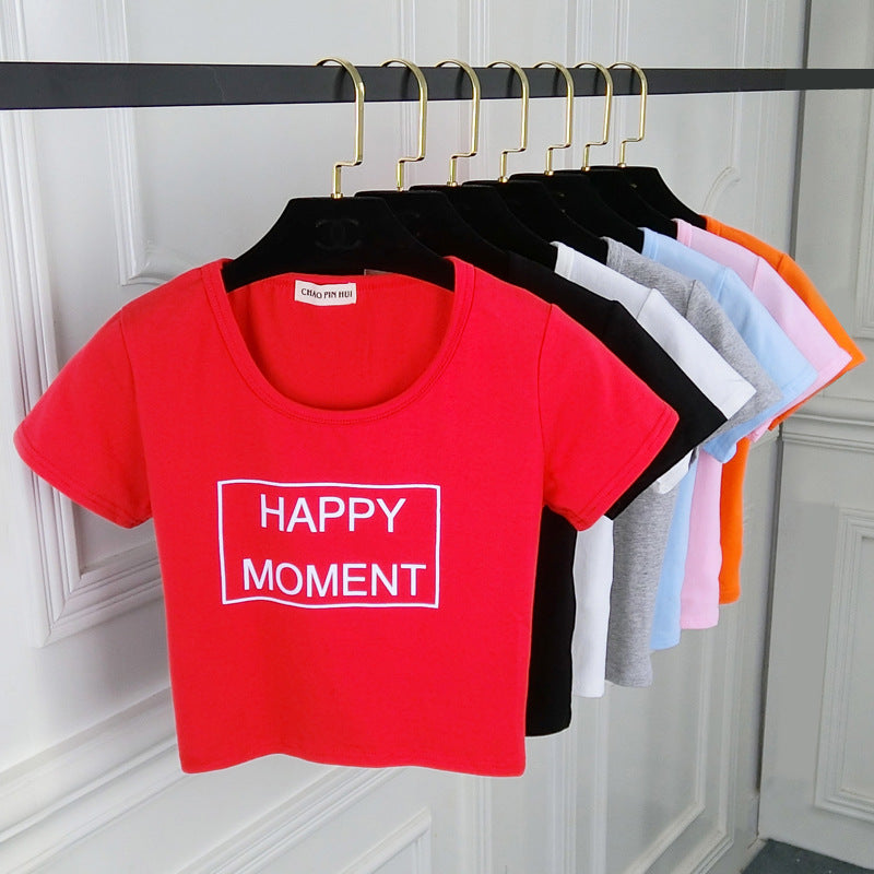 Happy Moment Solid Crop Tee - Femboy Fashion