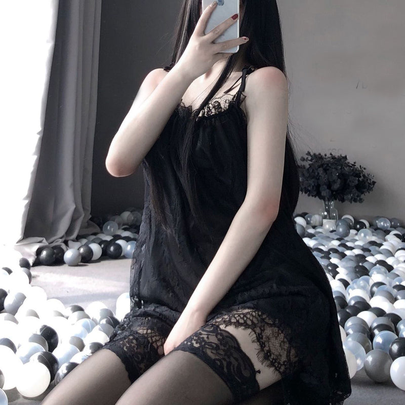 Black Sexy Lace Chemise Lingerie - Femboy Fashion