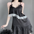 Black Sexy Lace Trim Backless Nightgown - Femboy Fashion