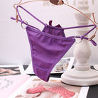 Sexy purple hollow thong panty with bow