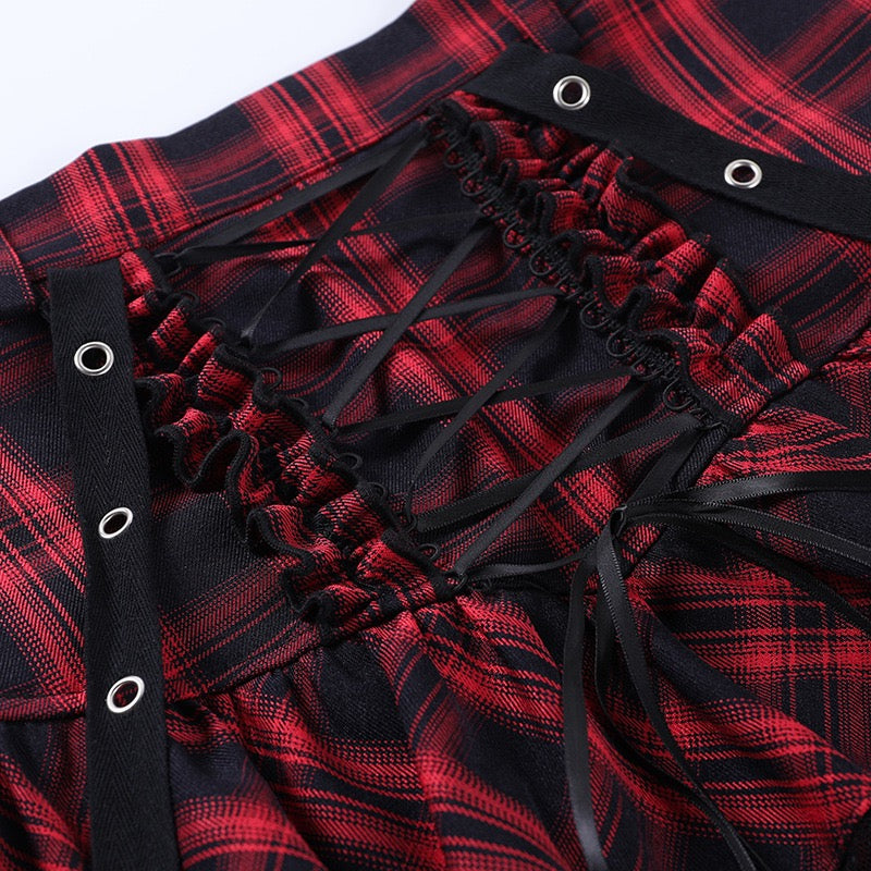 Sexy red and black plaid skirt detail