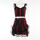 Sexy red and black plaid skirt set front