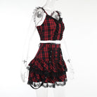 Sexy red and black plaid skirt set side