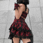 Red And Black Plaid Skirt Set Back - Femboy Fashion