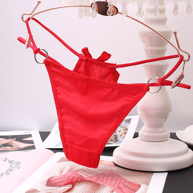 Sexy red hollow thong panty with bow