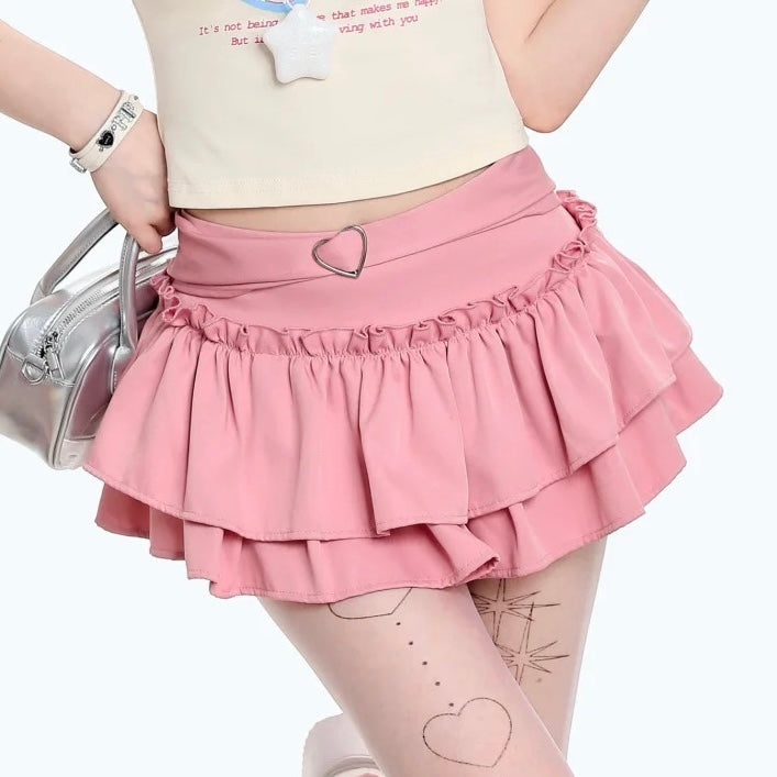 Sexy sweet pink pleated short skirt detail detail