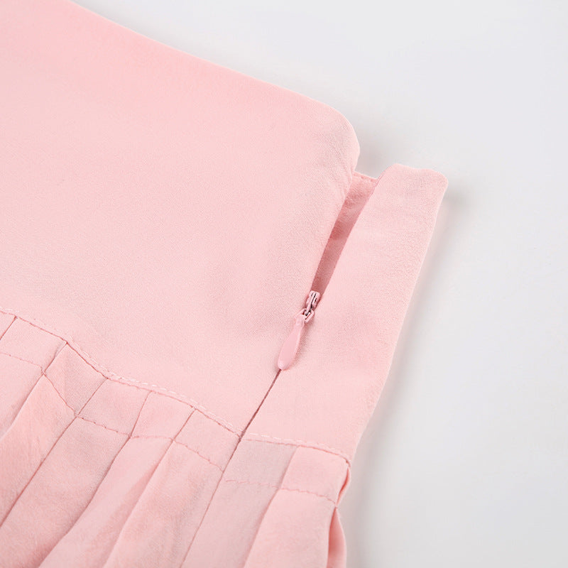 Sexy sweet pink pleated short skirt detail detail