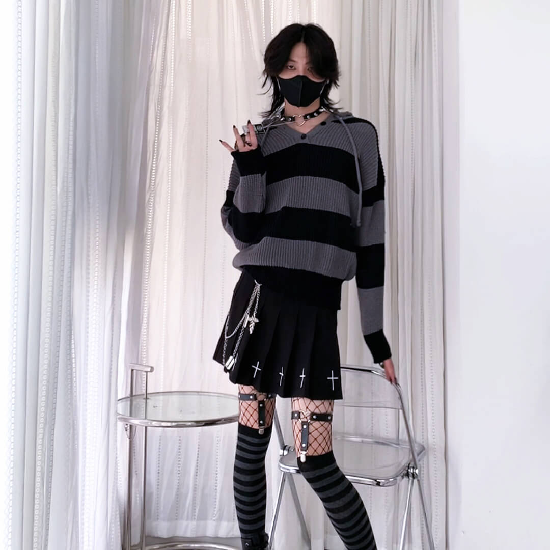 Femboy in Black Pleated Skirt With Cross - Femboy Fashion