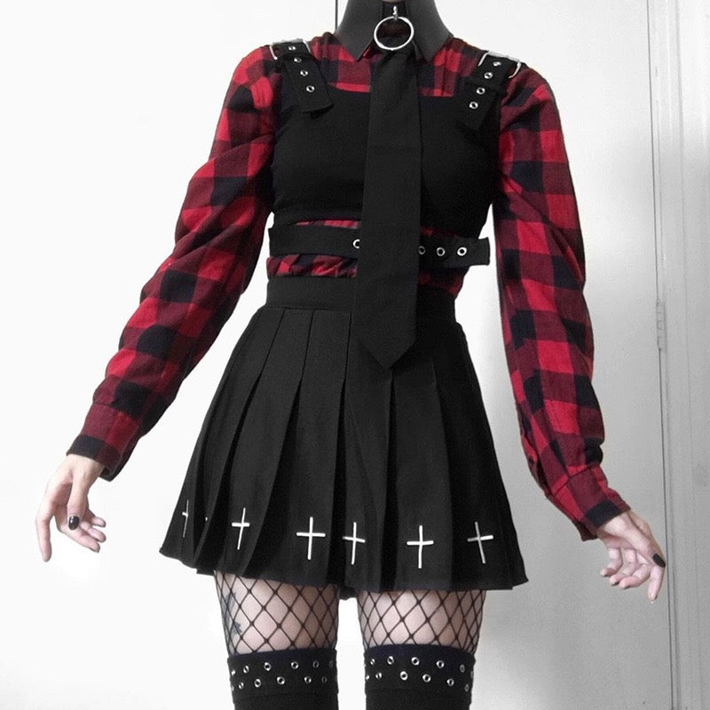 Femboy in Black Pleated Skirt With Cross - Femboy Fashion