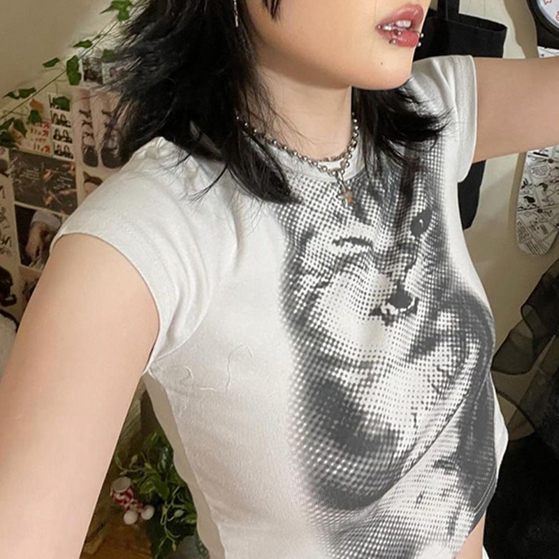 White Cute Cat Printed T-Shirt - Femboy Fashion