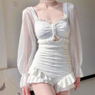 White Long Sleeve One-Piece Swimsuit - Femboy Fashion