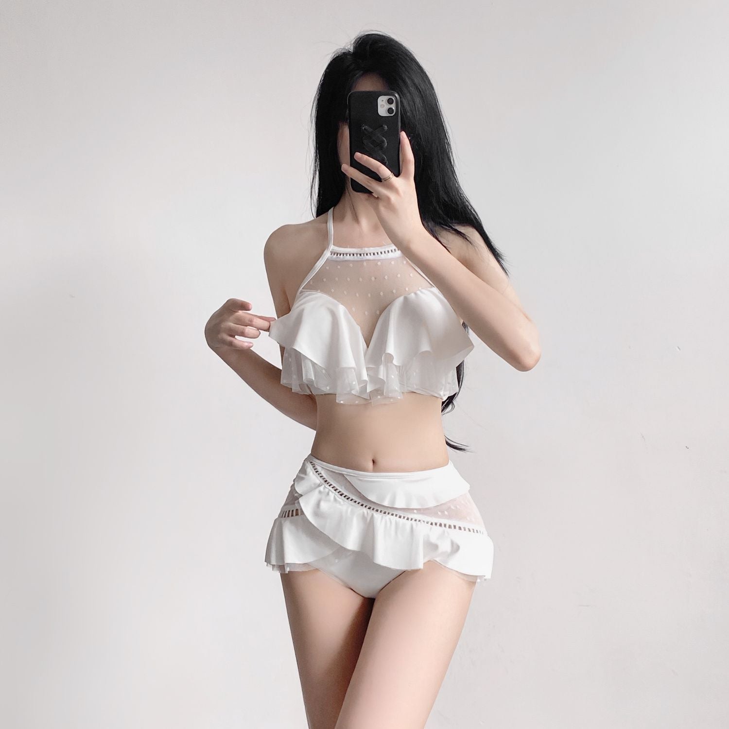 Femboy in White Ruffle Halter Bikini Set - Femboy Fashion