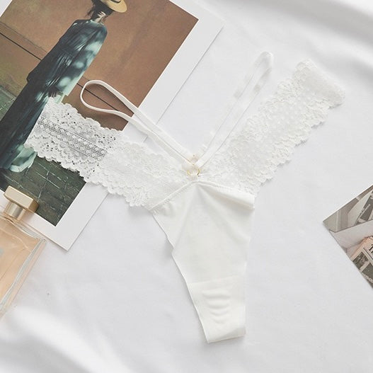 Sexy white sheer lace thong panties