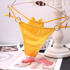 Sexy yellow hollow thong panty with bow