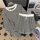 Short Sleeve Black And White Striped T-shirt And Short Set