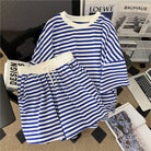 Short Sleeve Blue And White Striped T-shirt And Short Set