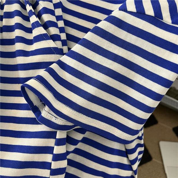 Short Sleeve Blue And White Striped T-shirt And Short Set Material Set