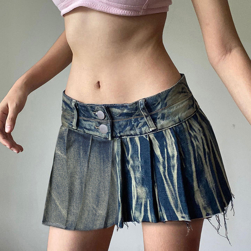 Dark Denim Pleated Skirt - Femboy Fashion