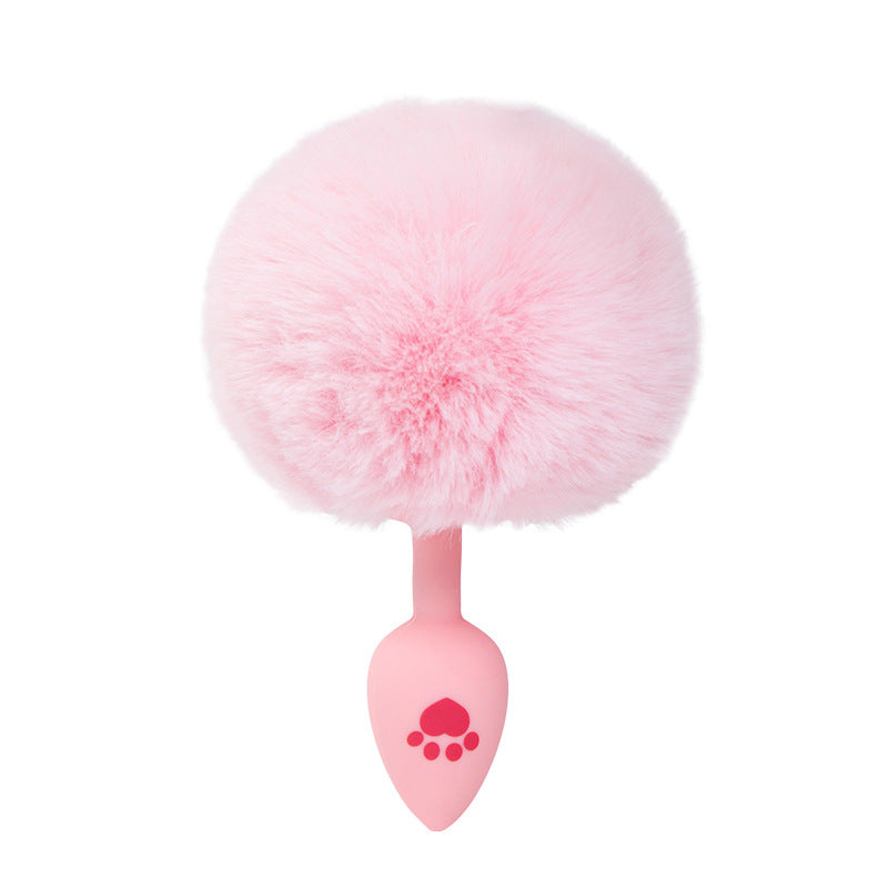 Silicone bunny tail butt plug pink