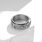 Silver sun moon star rotating stainless steel ring