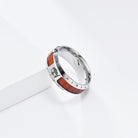 Silver tree of life viking rune wood grain stainless steel ring