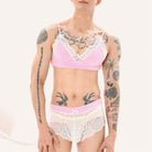 Sissy in Pink Lace Bra And Boyshorts Set Front - Femboy Fashion