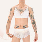 Sissy Lace Bra And Boyshorts Set White Front - Femboy Fashion