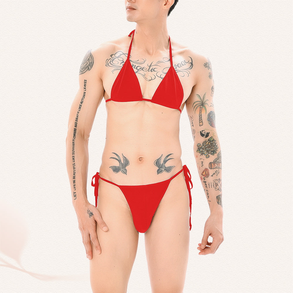 Sissy In Red Bikini Set Front - Femboy Fashion