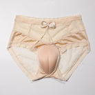 Skin color sexy high waisted camel toe panties with bow