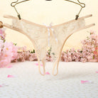 Beige Sexy Lace Open Crotch Thong - Femboy Fashion