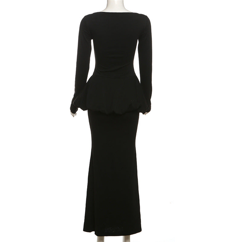 Slim long sleeve black dress back