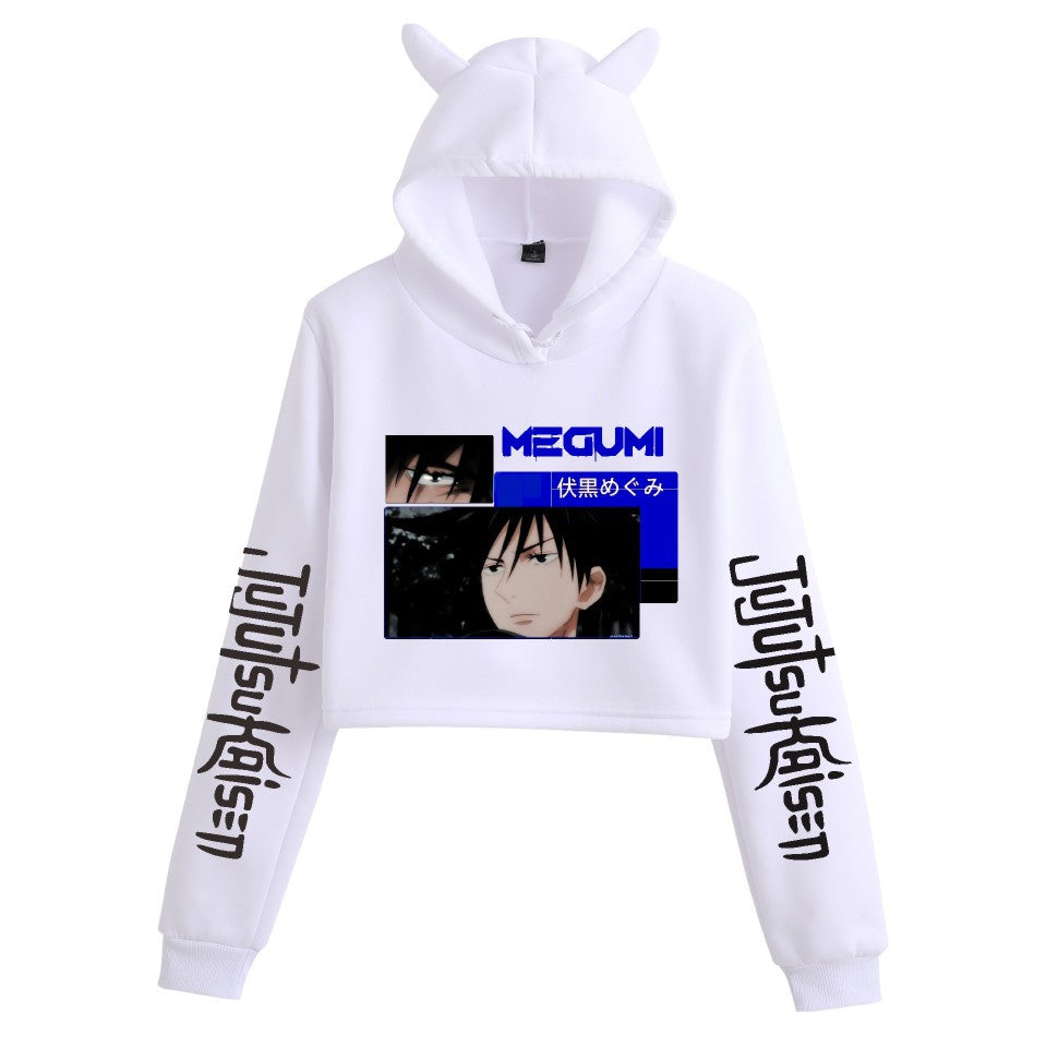 Anime Crop Hoodie With Cat Ears - White - Femboy Fashion