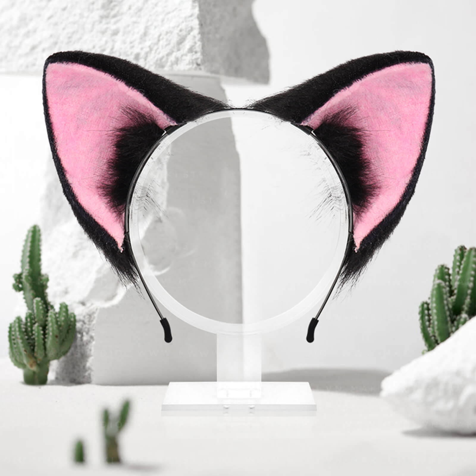 Black And Pink Cat Ears And Tail - Femboy Fashion