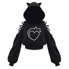 Black Cat Crop Hoodie With Ears - Femboy Fashion