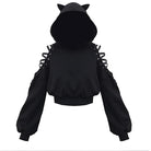 Black Cat Crop Hoodie With Ears - Femboy Fashion