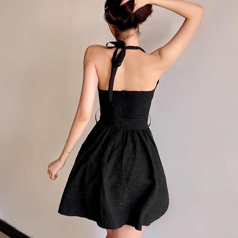 Black Halter V Neck Dress - Femboy Fashion