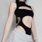 Black Sleeveless Hollow Out Bodysuit - Femboy Fashion