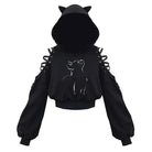 Black Cat Crop Hoodie With Ears - Femboy Fashion