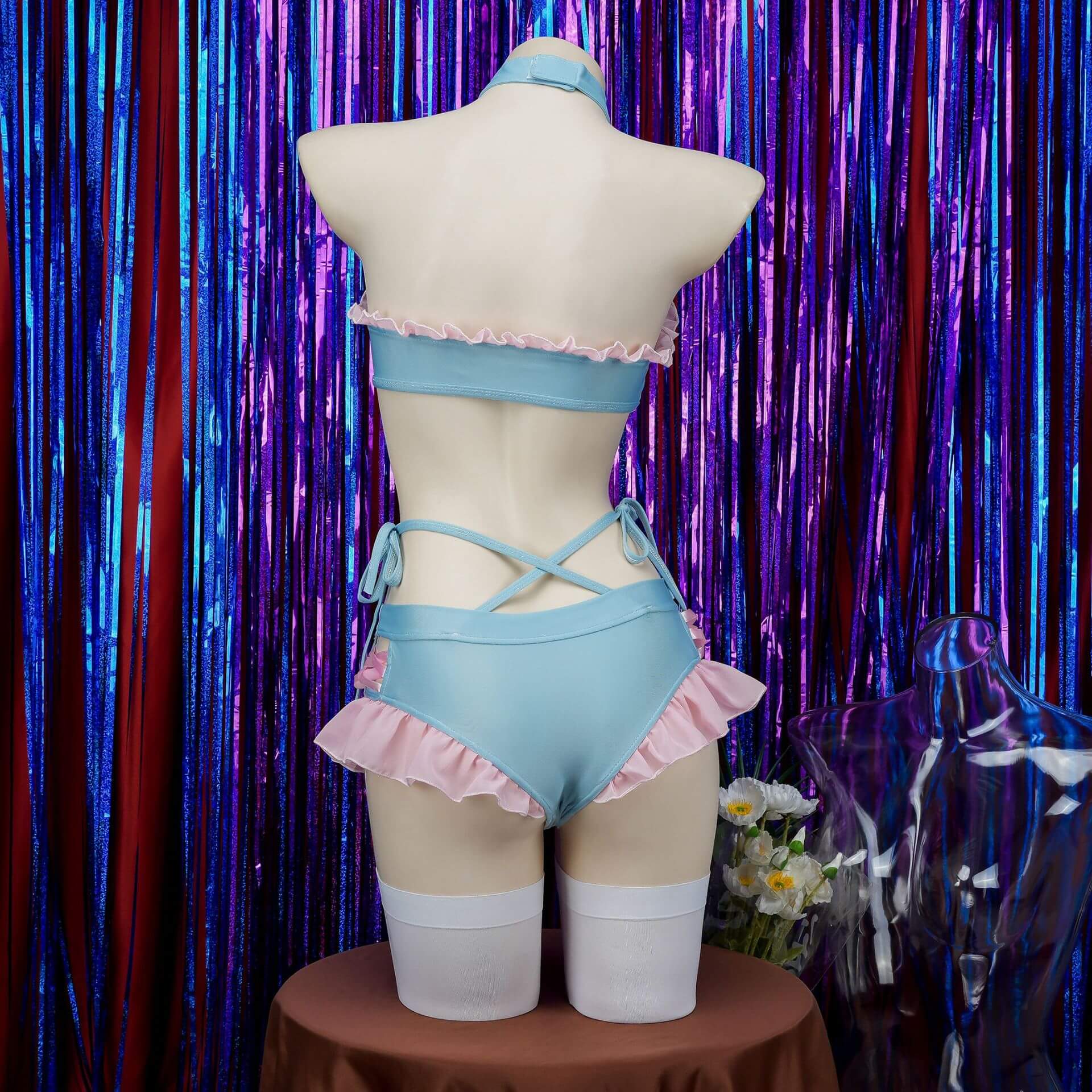 Cute Blue Pink Ruffle Pastel Lingerie Back - Femboy Fashion