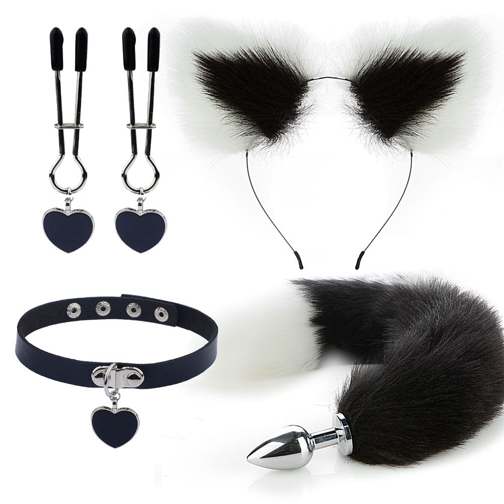 Fox Ears And Tail Butt Plug 4 Piece Set - Black - Femboy Fashion