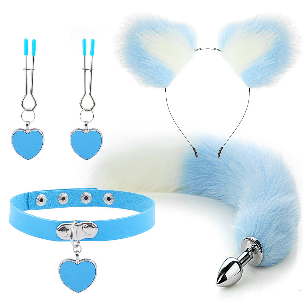 Fox Ears And Tail Butt Plug 4 Piece Set - Blue - Femboy Fashion