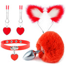 Fox Ears And Tail Butt Plug 4 Piece Set - Red - Femboy Fashion