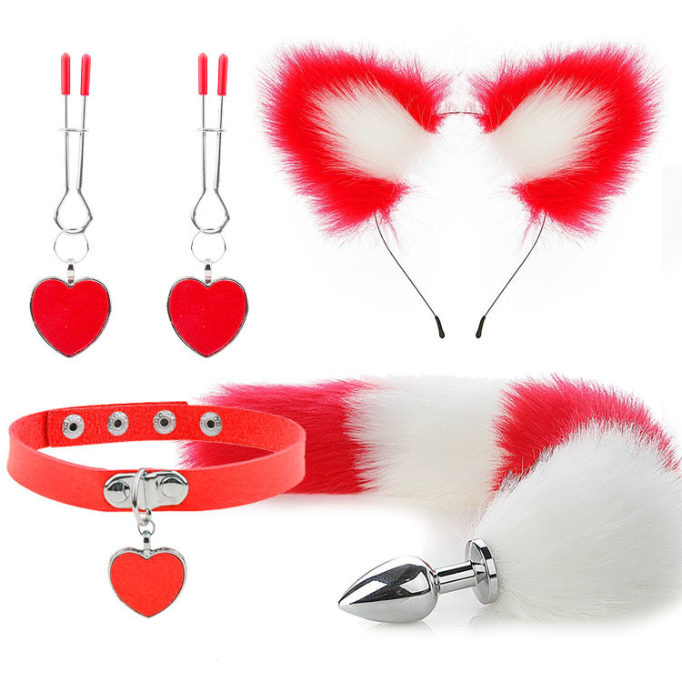 Fox Ears And Tail Butt Plug 4 Piece Set - Red - Femboy Fashion