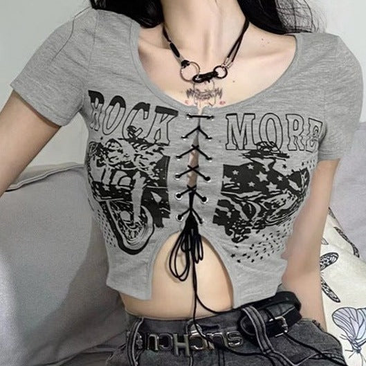 Slimfit gothic lace up crop tee femboy fashion