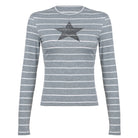 Gray And White Striped T-Shirt Long Sleeve - Femboy Fashion