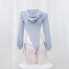 Gray High Cut Bodysuit Hoodie - Femboy Fashion