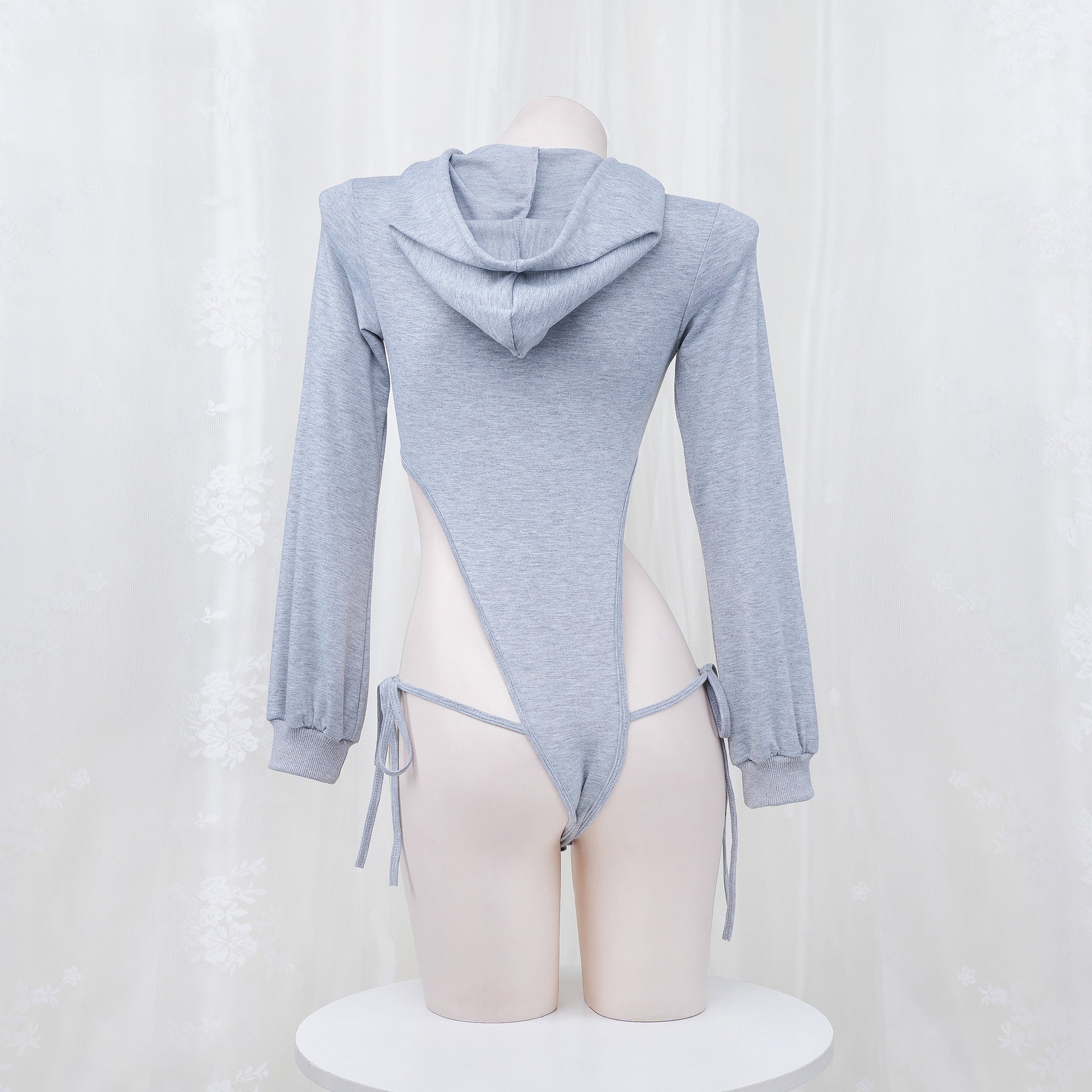 Gray High Cut Bodysuit Hoodie - Femboy Fashion