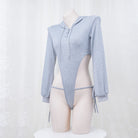 Gray High Cut Bodysuit Hoodie - Femboy Fashion